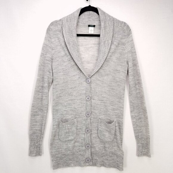 J Crew Fine Alpaca Merino Wool Cardigan Sweater Small Gray Button Up Pockets - Picture 1 of 10